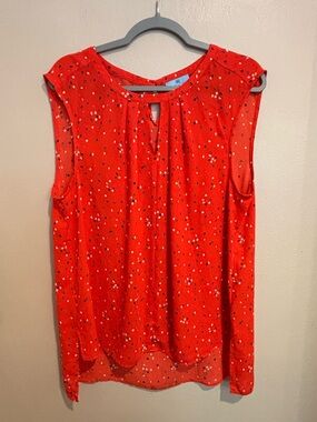 CeCe Bright Orangy Red Dotted Tank Blouse, with Back Keyhole Button, size XL